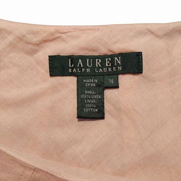 Lauren Ralph Lauren 100% Linen Peach Pink Flared Midi Skirt Good Cond Women 16 - Picture 4 of 5